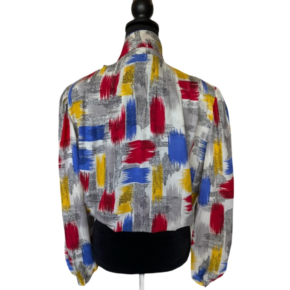 Vintage Francesca Of Damon For Starington Vibrant Multicolor Silk Blouse Size 12 - Picture 3 of 7